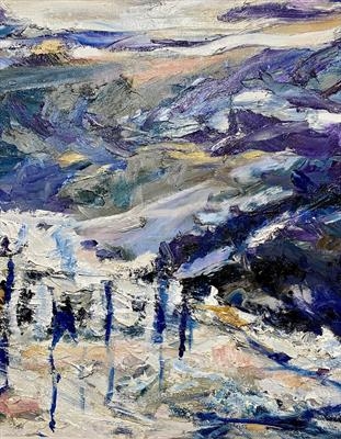 Distant snow fields and valleys.