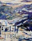 Distant snow fields and valleys. by Jane Burt, Painting, Oil on Board