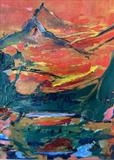 Red Mountains by Jane Burt, Painting, Oil on Board