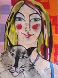 Sam and the cat by Jane Burt, Painting, Collage