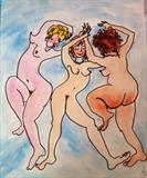 Three women dancing by Jane Burt, Painting