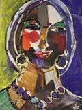 Woman with gold earrings by Jane Burt, Painting, Collage