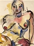 woman sitting relaxing but watchful by Jane Burt, Painting, Watercolour and pencil