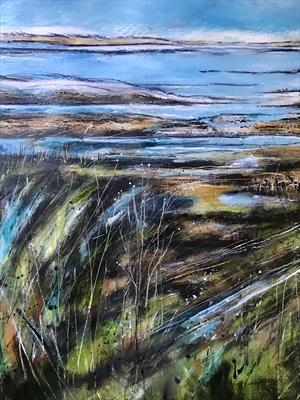 Blue marshlands. Watery views by Jane Burt, Painting, Acrylic on paper
