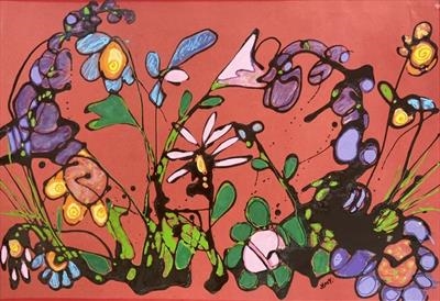 Flower Garland by Jane Burt, Painting, Mixed Media on paper