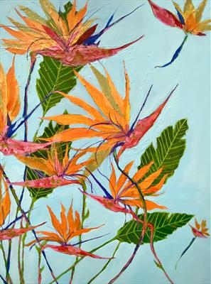 Strelitzia. Birds of Paradise. by Jane Burt, Painting, Mixed Media on Canvas