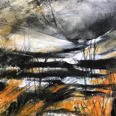 Wet and Windy Marshland by Jane Burt, Painting, Acrylic on paper